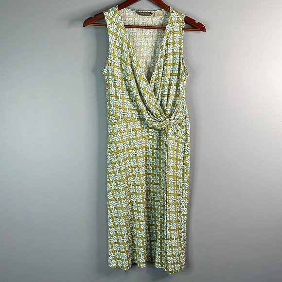 TOMMY BAHAMA Silk Surplice Chain Pattern Dress Ruched Sleeveless Summer 4-6 - Picture 11 of 11